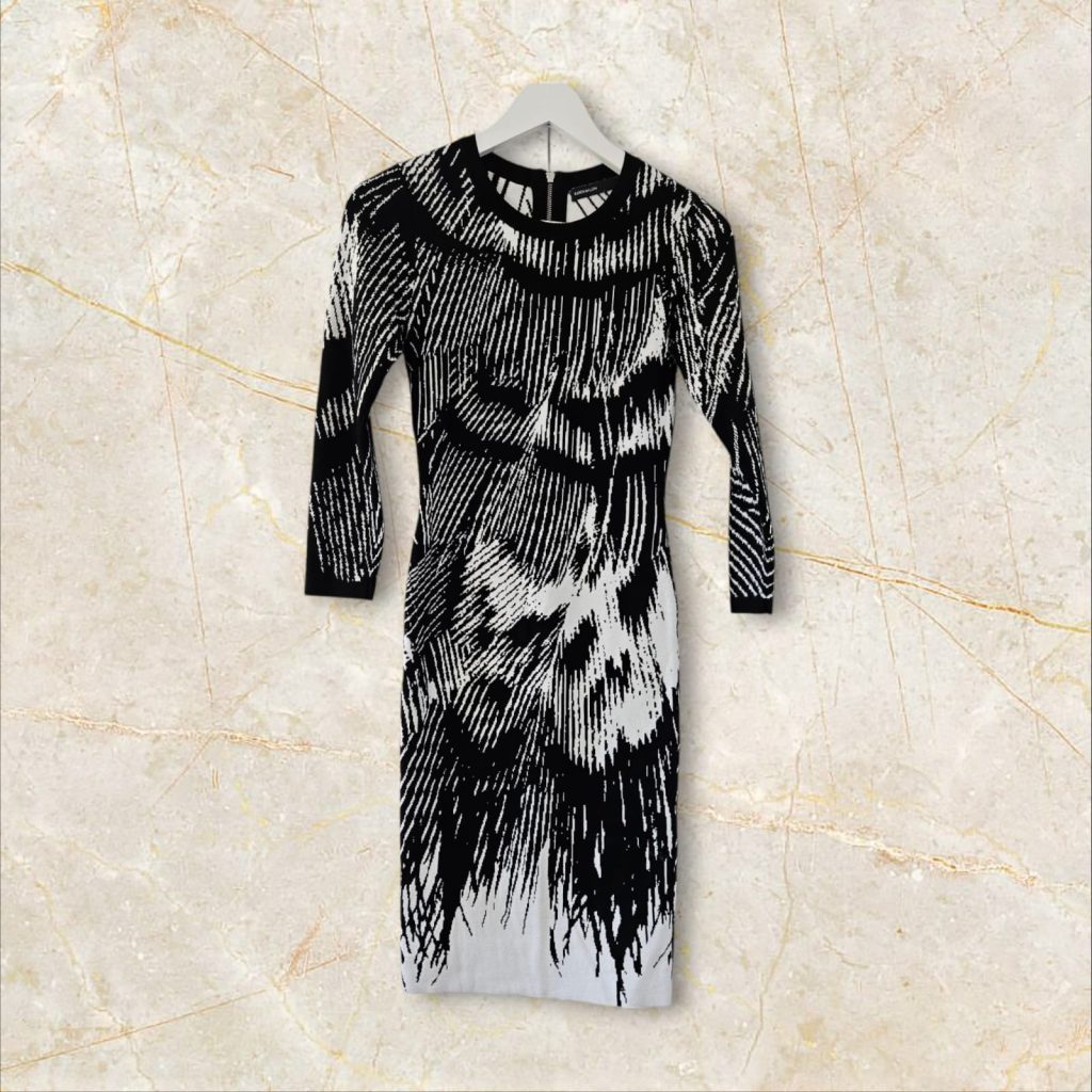 Karen Millen Black & White Knitted Midi Dress Size 10-12