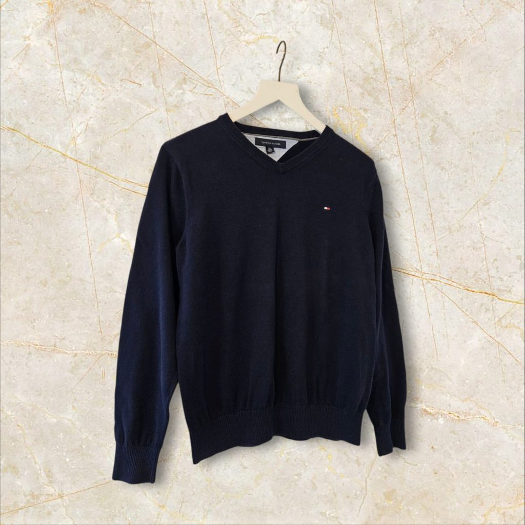 Mens Navy Tommy Hilfiger V Neck Sweater Size Large