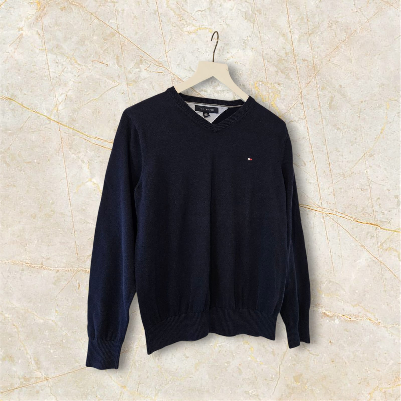 Mens Navy Tommy Hilfiger V Neck Sweater Size Large